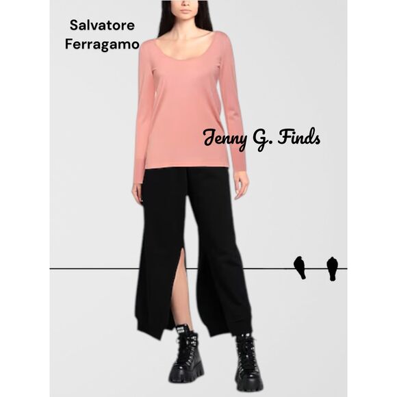 $760 Salvatore Ferragamo 100% Virgin Wool Desert Rose Lightweight LS Top NWT